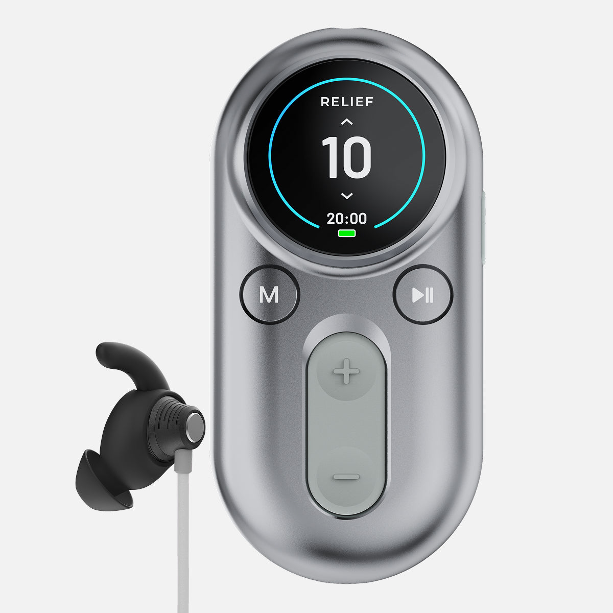 Rounded silver ZenoWell Luna device with a circular display