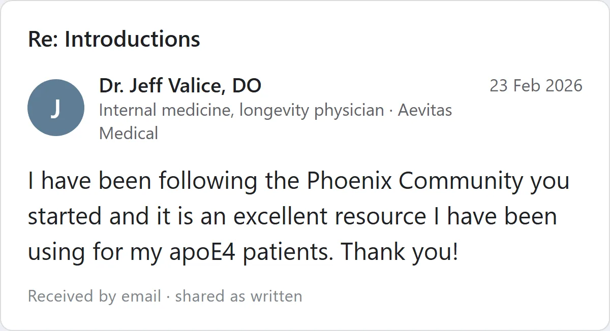 Email from Dr. Jeff Valice, DO, internal medicine and longevity physician, about Phoenix