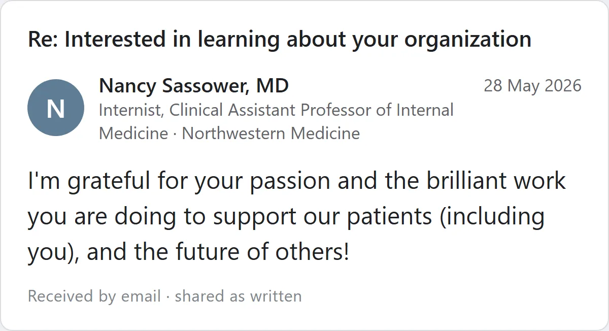 Email from Dr. Nancy Sassower, internist, about Phoenix